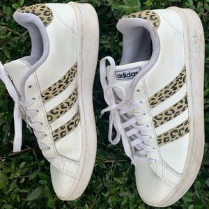 Adidas Grand Court Women’s Shoes with Cloudfoam, Leopard Stripe. Used.
